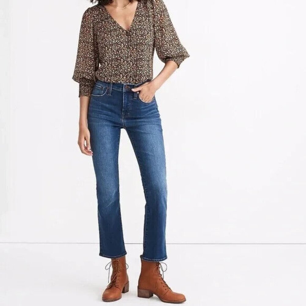 Madewell Womens Sz 26 Short Cali Demi Boot Blue Stretch Jeans